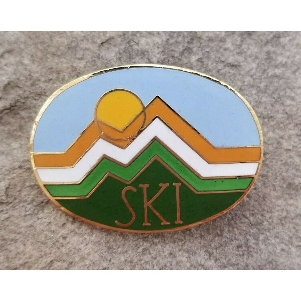 SKI Sun Rise Mountains Slopes Resort Travel Love Skiing Vintage Lapel Hat Pin